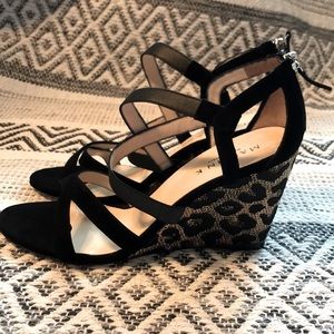 Marvin K Elena Black Suede Animal Print Wedge